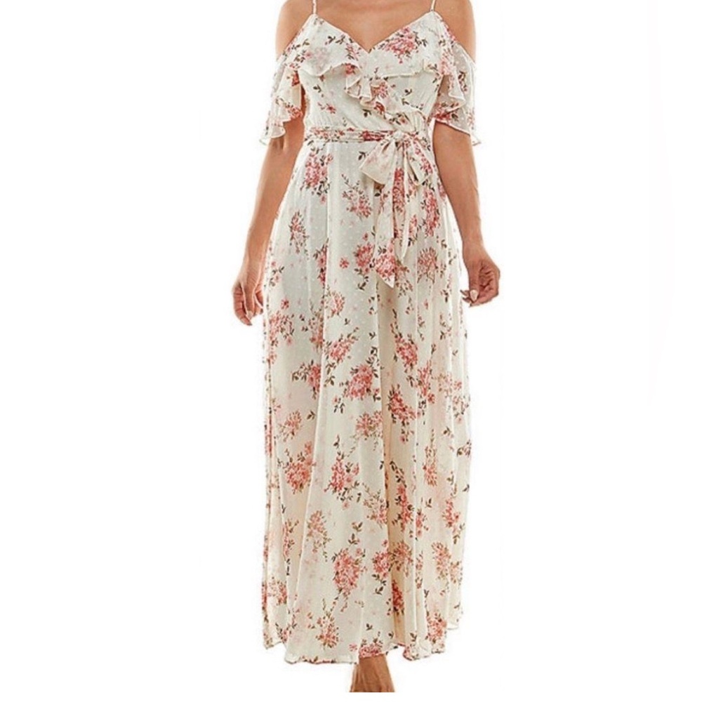 Floral Ruffle Maxi Dress - Cream and Pink